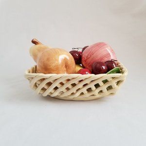 Vintage Italian Woven Ceramic Fruit Basket Art Décor Centerpiece Small